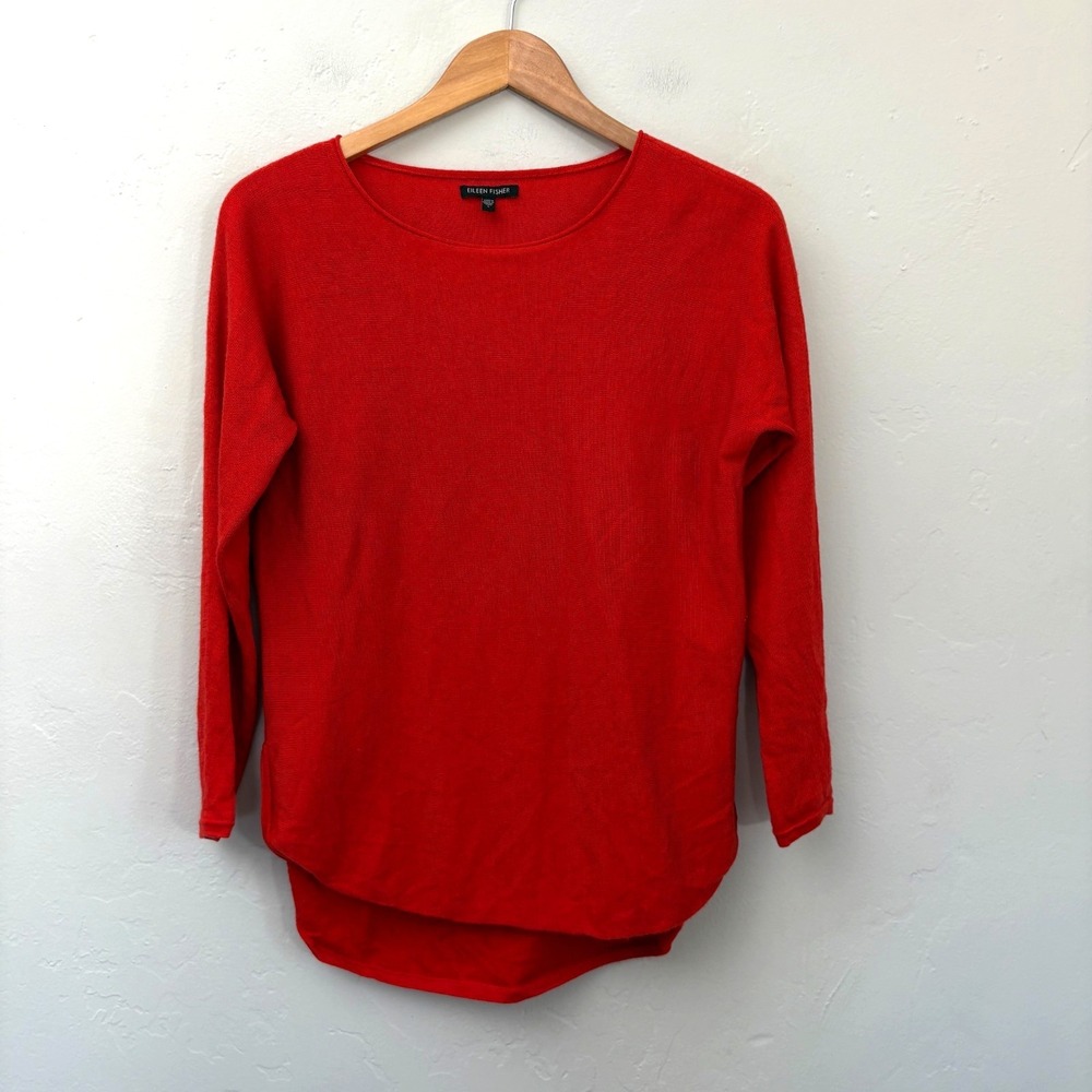 Eileen Fisher Tunic Sweater Women Size Small Orange Merino Wool Long Sleeve